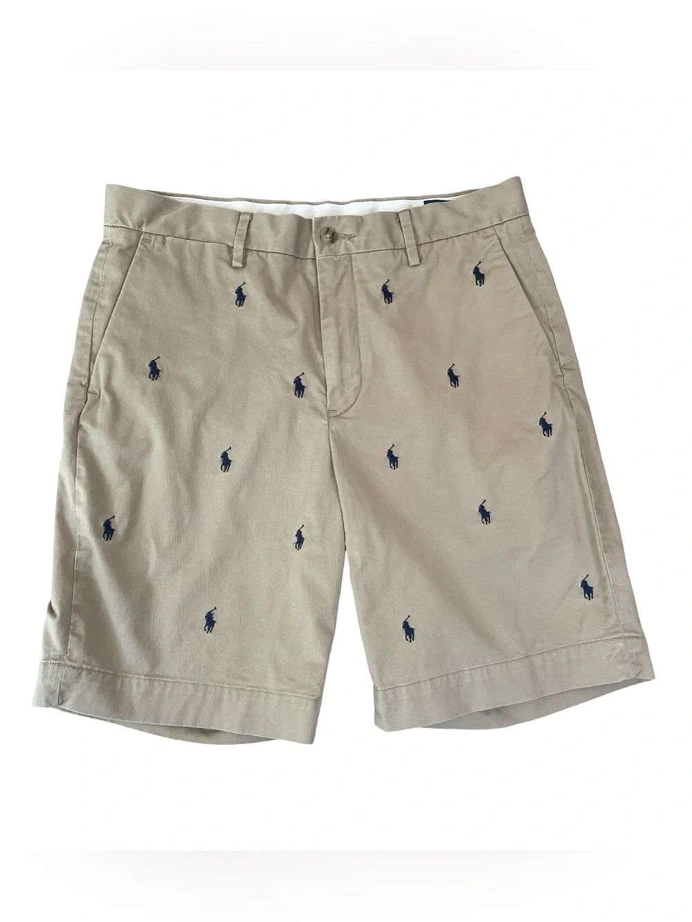 Polo by Ralph Lauren Tan Chino Shorts with Navy Pony Embroidery